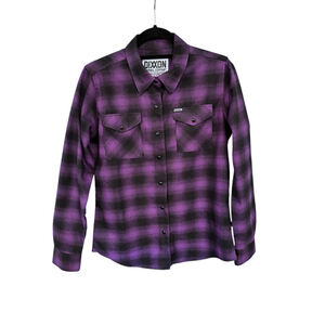Dixxon Flannel Co Purple Black Plaid Snap Long Sleeve Shirt Size Medium Women's